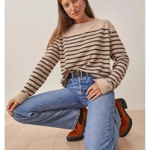 Reformation Natural Black Stripe Cashmere Boyfriend Pullover Sweater